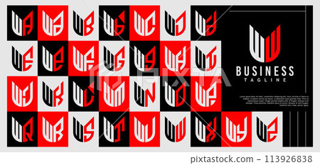 Luxury abstract shield letter W WW logo design set Luxury abstract shield letter W WW logo design set 113926838