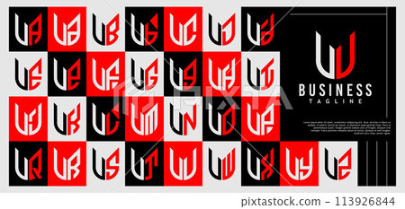 Luxury abstract shield letter U UU logo design set 113926844
