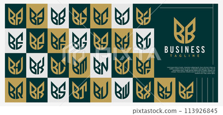 Curve line shield letter B BB initial logo design bundle 113926845
