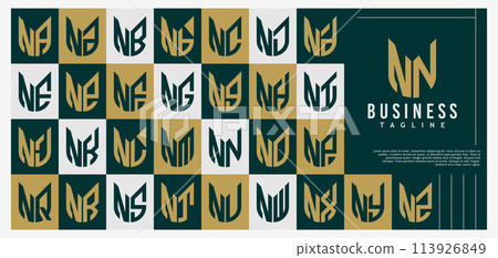 Curve line shield letter N NN initial logo design bundle 113926849