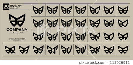 Geometric abstract lowercase letter A AA logo design set 113926911