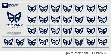 Set of line abstract shape acronym letter A AA logo design 113926923