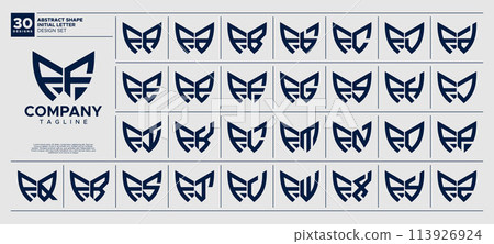 Set of line abstract shape acronym letter F FF logo design Set of line abstract shape acronym letter F FF logo design 113926924