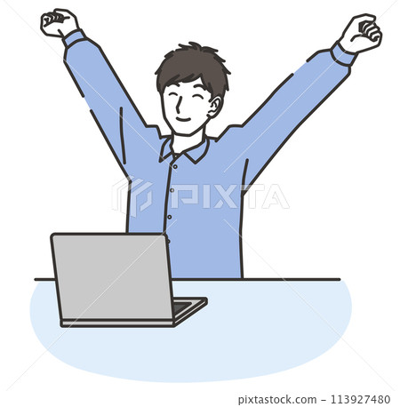 A man taking a break and a computer 113927480