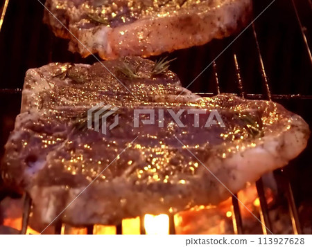 Charcoal-grilled Japanese Black Beef Steak 113927628