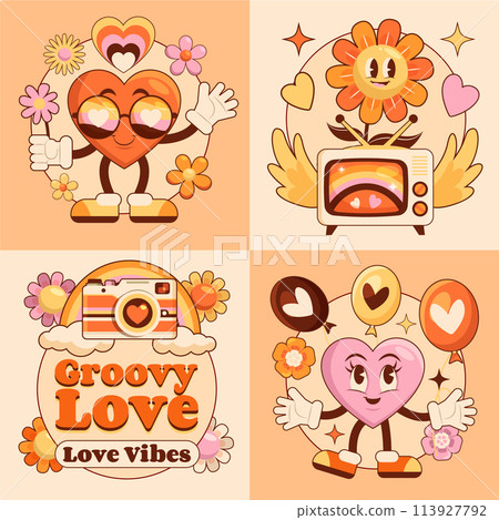 Hand drawn groovy love illustrations 113927792