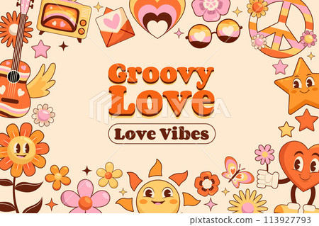 Hand drawn groovy love background 113927793