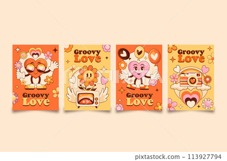 Hand drawn groovy love cards 113927794