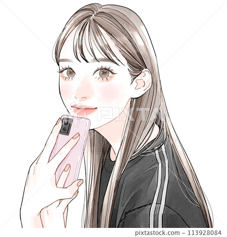 A woman holding a smartphone A woman holding a smartphone 113928084