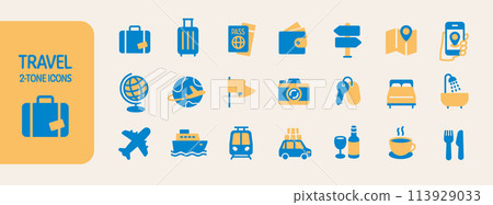 Travel and hotel two-tone icon set Travel and hotel two-tone icon set 113929033