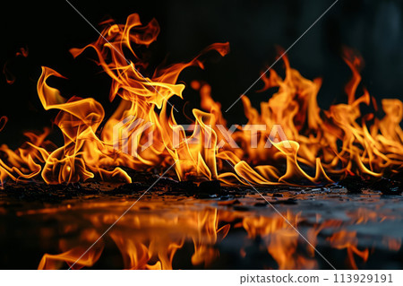 Fire flames on dark background 113929191
