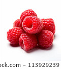 ripe raspberries isolated on white background 113929239