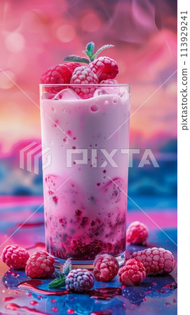 fresh smoothie with raspberries and raspberries 113929241