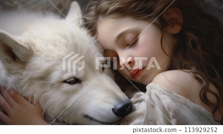 beautiful girl with siberian husky dog 113929252