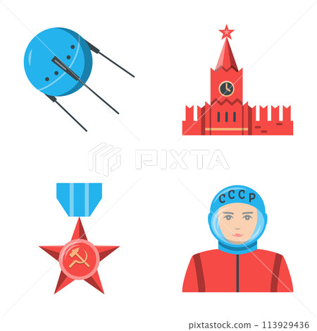 USSR symbols flat icon set 113929436