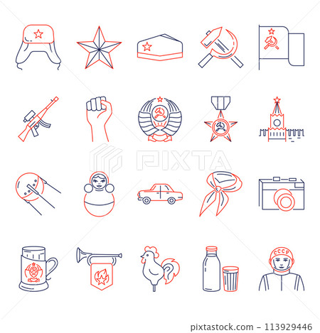 Soviet Russia icon set in line style 113929446