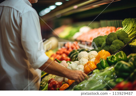 Person choosing fresh vegetables in supermarket 113929487