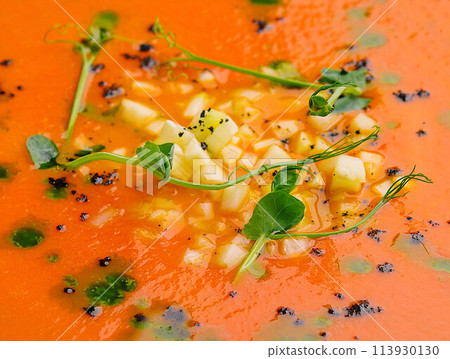 Tomato gazpacho soup close up 113930130