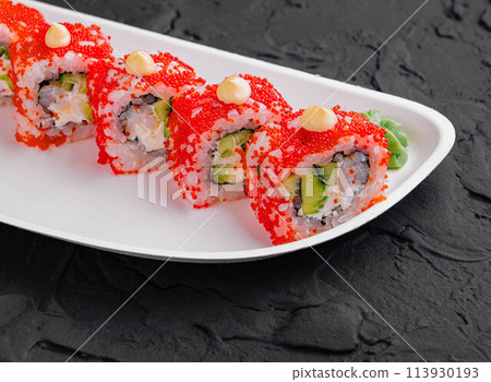 Sushi Roll California on white plate Sushi Roll California on white plate 113930193