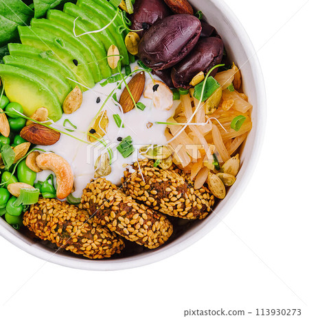 Healthy vegan lunch bowl with falafel 113930273