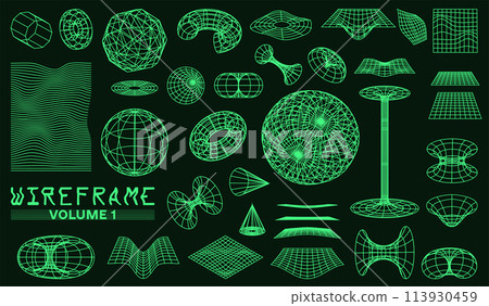 3d grid shapes set 113930459