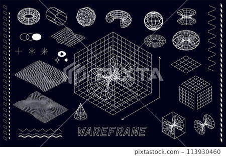 3d grid shapes set 113930460