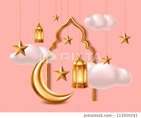 Isra Miraj composition in realistic style Isra Miraj composition in realistic style 113930591