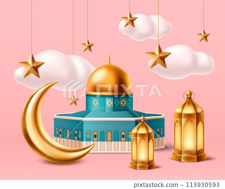 Isra Miraj illustration in realistic style 113930593