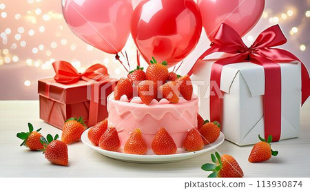 草莓蛋糕和禮盒 113930874