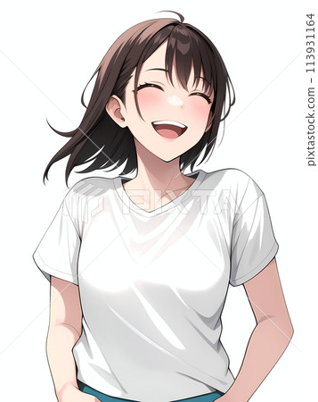 一位女士穿著一件 T 卹，可用作 AI 生成的傳單和目錄中的剪紙 113931164