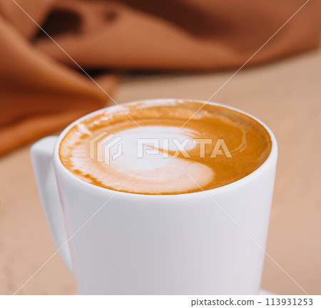 Cup of cappuccino on top view Cup of cappuccino on top view 113931253