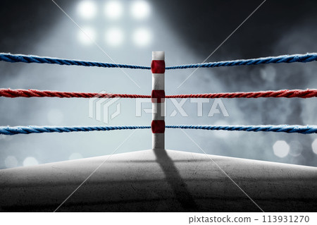 Red and blue rope on the boxing ring corner 113931270