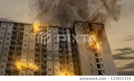 Thick smoke from burning buildings Thick smoke from burning buildings 113931319
