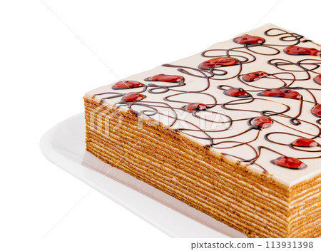 sweet classic layered cake Napoleon on plate 113931398