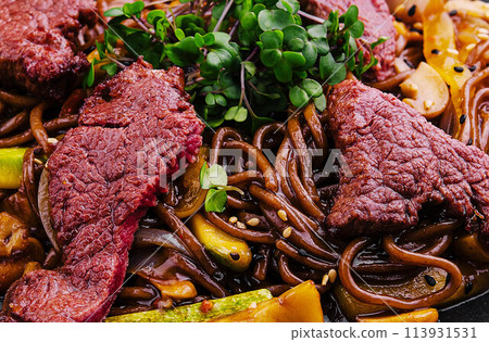Chinese fried rice with beef close up 113931531