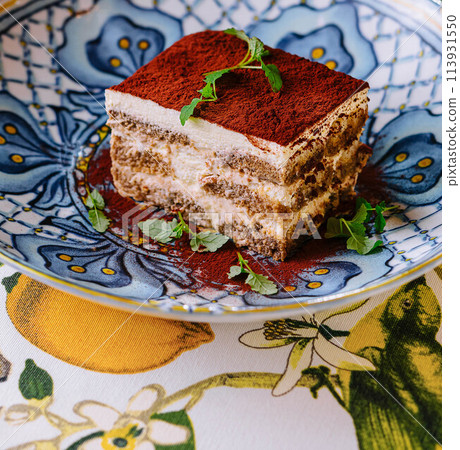 Piece of traditional italian Tiramisu dessert cake Piece of traditional italian Tiramisu dessert cake 113931550