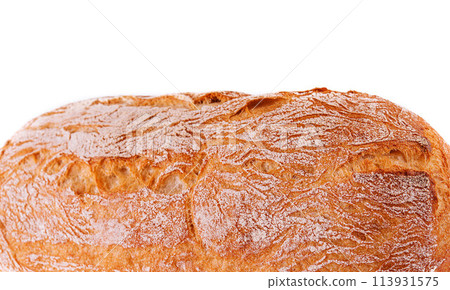 Black bread loaf closeup on white background Black bread loaf closeup on white background 113931575