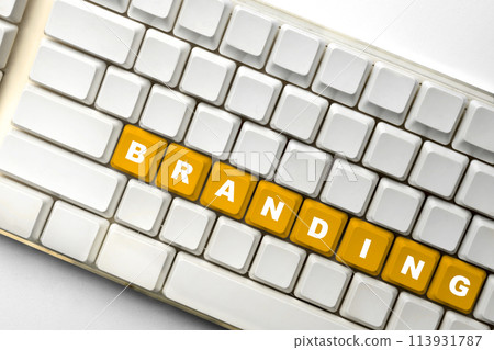 Closeup view of branding text on keyboard button Closeup view of branding text on keyboard button 113931787