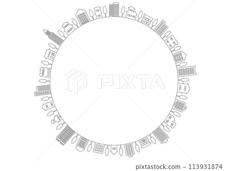 黑線畫城市景觀圓形框架圖 113931874