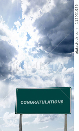 Road sign with Congratulations text Road sign with Congratulations text 113931926