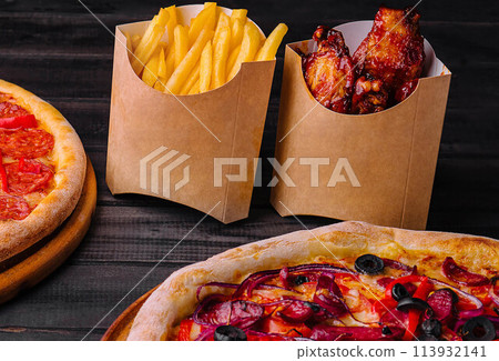 Table or delivery foods scene of assorted take out 113932141