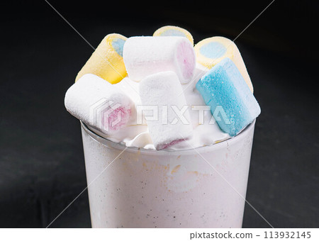 Hot chocolate with marshmallows and whipped cream Hot chocolate with marshmallows and whipped cream 113932145
