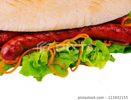 Hot dog - sandwich with sausage in pita 113932155