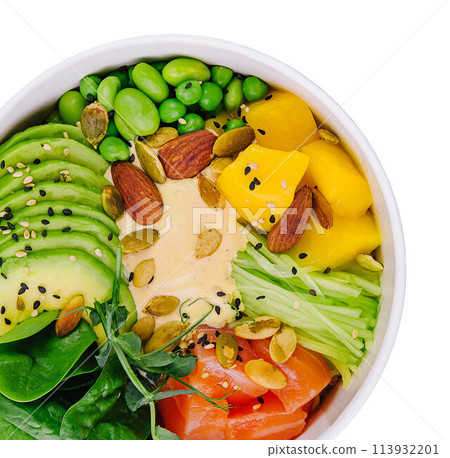 Hawaiian Poke Bowl with Salmon and Avocado Hawaiian Poke Bowl with Salmon and Avocado 113932201
