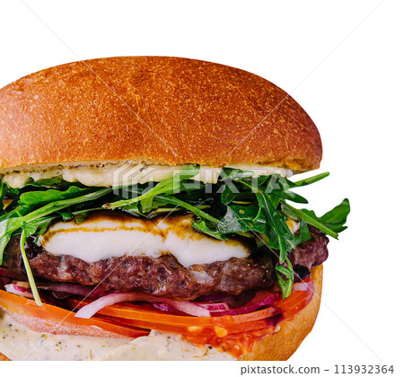 big and tasty burger with arugula big and tasty burger with arugula 113932364