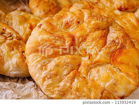 Delicious fresh sweet vertuta with apricots Delicious fresh sweet vertuta with apricots 113932419