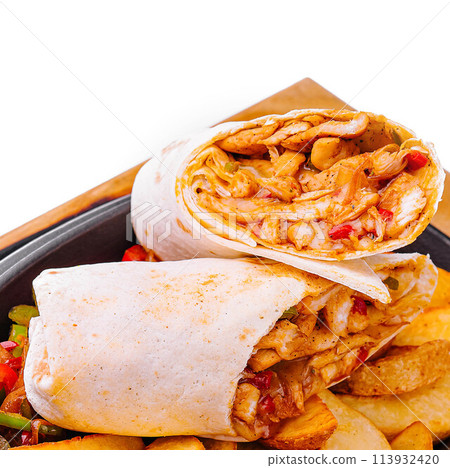 shawarma with fried potato wedges shawarma with fried potato wedges 113932420
