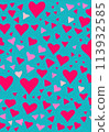Red and pink hearts on a blue background 113932585