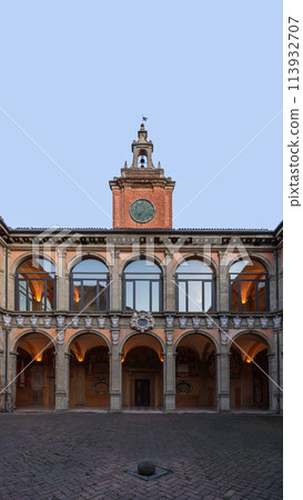 University of Bologna clock tower against a twilight sky University of Bologna clock tower against a twilight sky 113932707