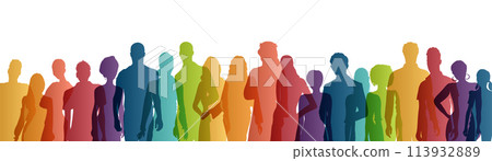 Group of silhouette diverse people front view. Charitable donation and volunteer work. Community. NGO. Aid. Non profit. Support and assistance. People diversity. Multiculturalism Group of silhouette diverse people front view. Charitable donation and volunteer work. Community. NGO. Aid. Non profit. Support and assistance. People diversity. Multiculturalism 113932889